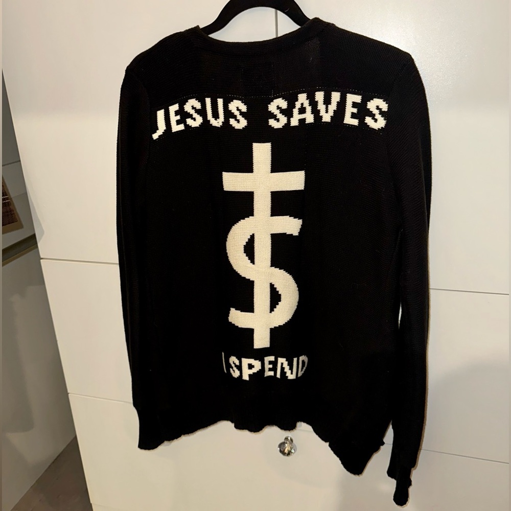 Unif “Jesus Saves I Spend“ Cardigan Sweater